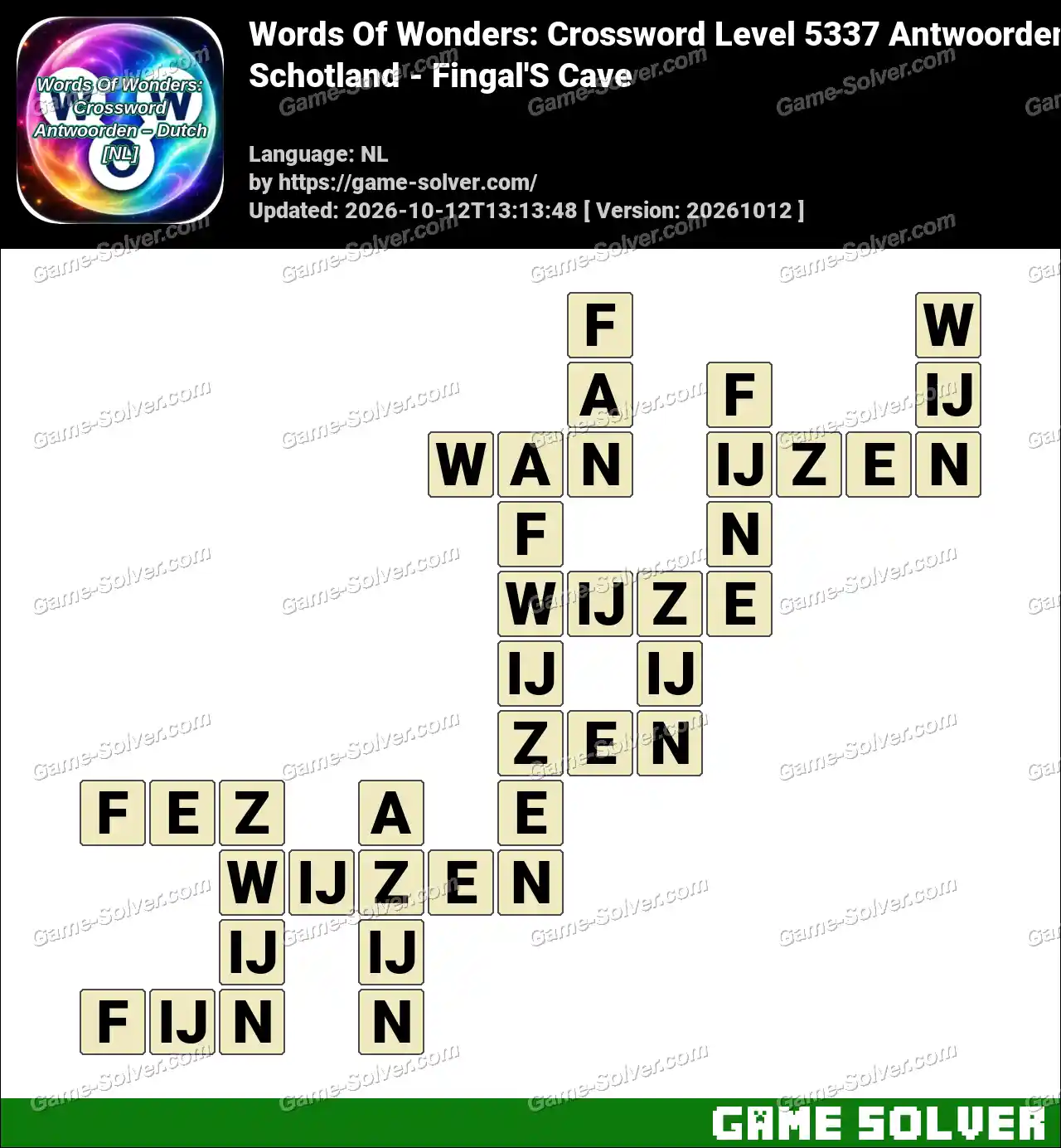 Words Of Wonders: Crossword Level 5337 Antwoorden – Schotland – Fingal’S Cave